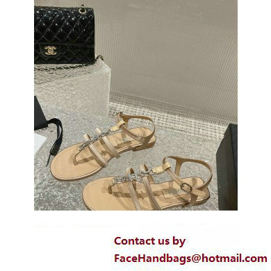 Chanel Satin, Metal  &  Strass Thong Sandals G40128 Beige 2023